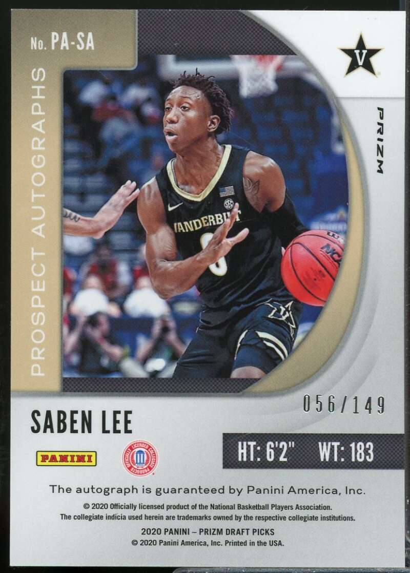 Saben Lee Rookie 2020-21 Panini Prizm Draft Picks Prospect Autographs Blue #55  Image 2