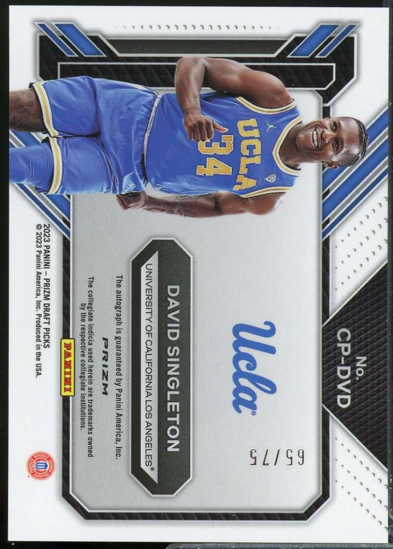 David Singleton Rookie 2023-24 Prizm Draft College Penmanship Auto Blue Ice #26  Image 2