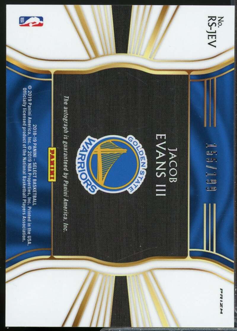 Jacob Evans III /199 Card 2018-19 Select Rookie Signatures Autograph #22  Image 2