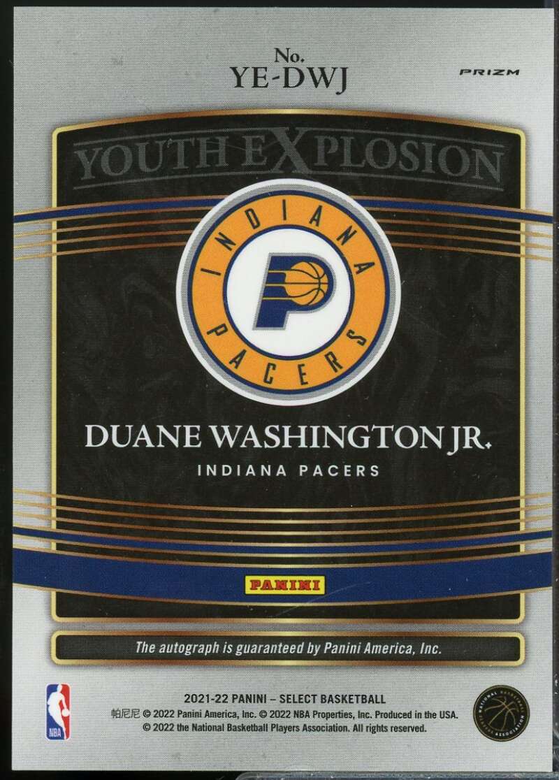 Duane Washington Jr. Rookie Card 2021-22 Select Youth Explosion Autograph #35  Image 2