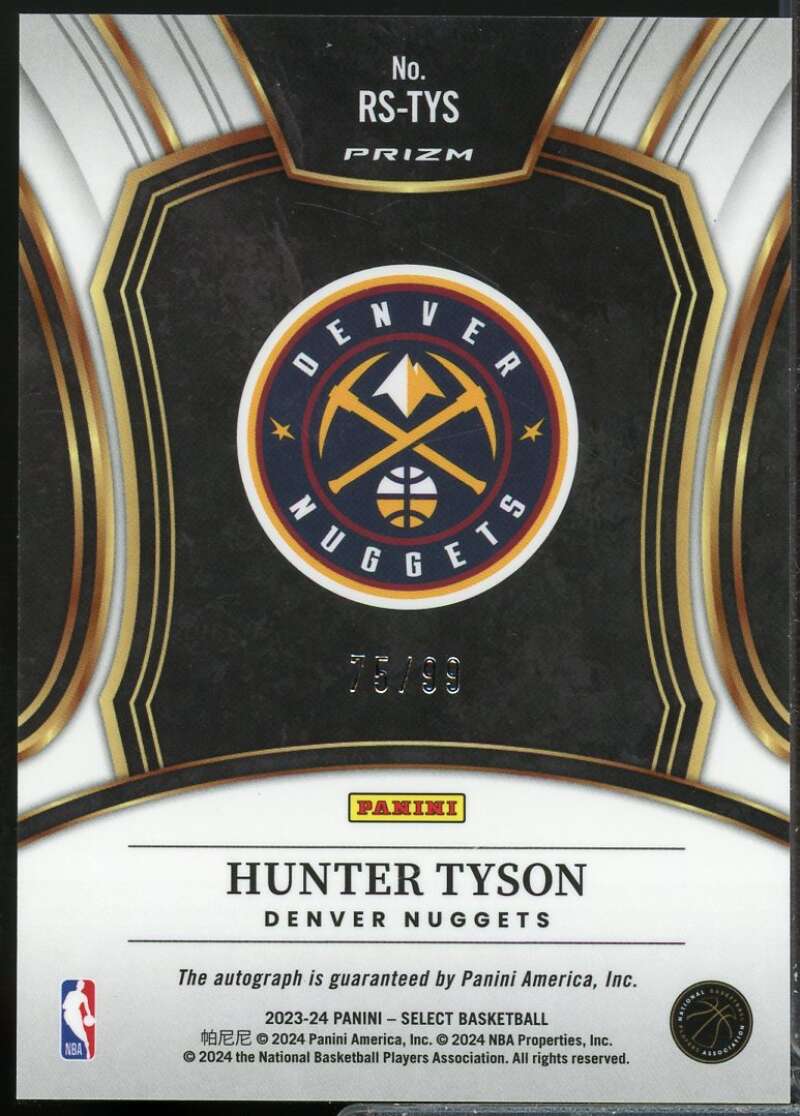 Hunter Tyson /99 Card 2023-24 Select Rookie Signatures Autograph Red Prizms #24  Image 2