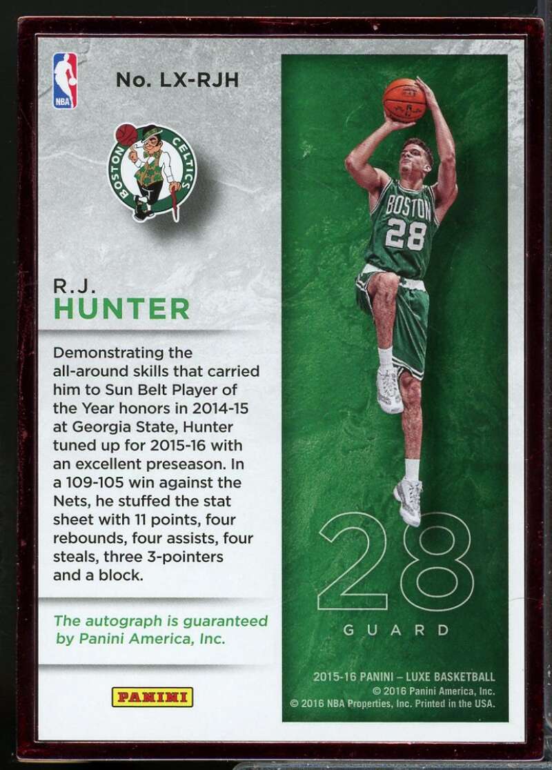 R.J. Hunter Rookie /49 Card 2015-16 Panini Luxe Autographs Ruby #28  Image 2
