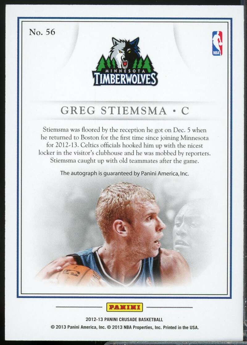 Greg Stiemsma Card 2012-13 Panini Crusade Quest Autographs #56  Image 2