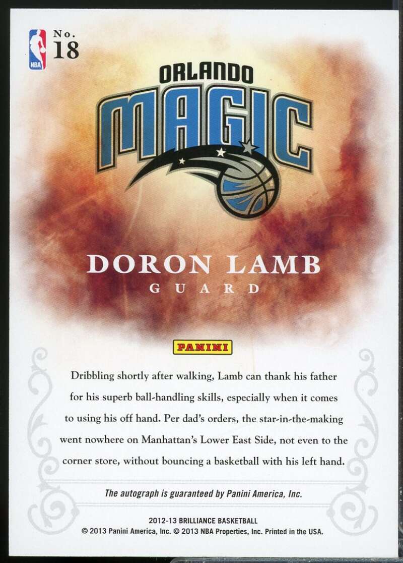 Doron Lamb Card 2012-13 Panini Brilliance Brilliant Beginnings Autographs #18  Image 2