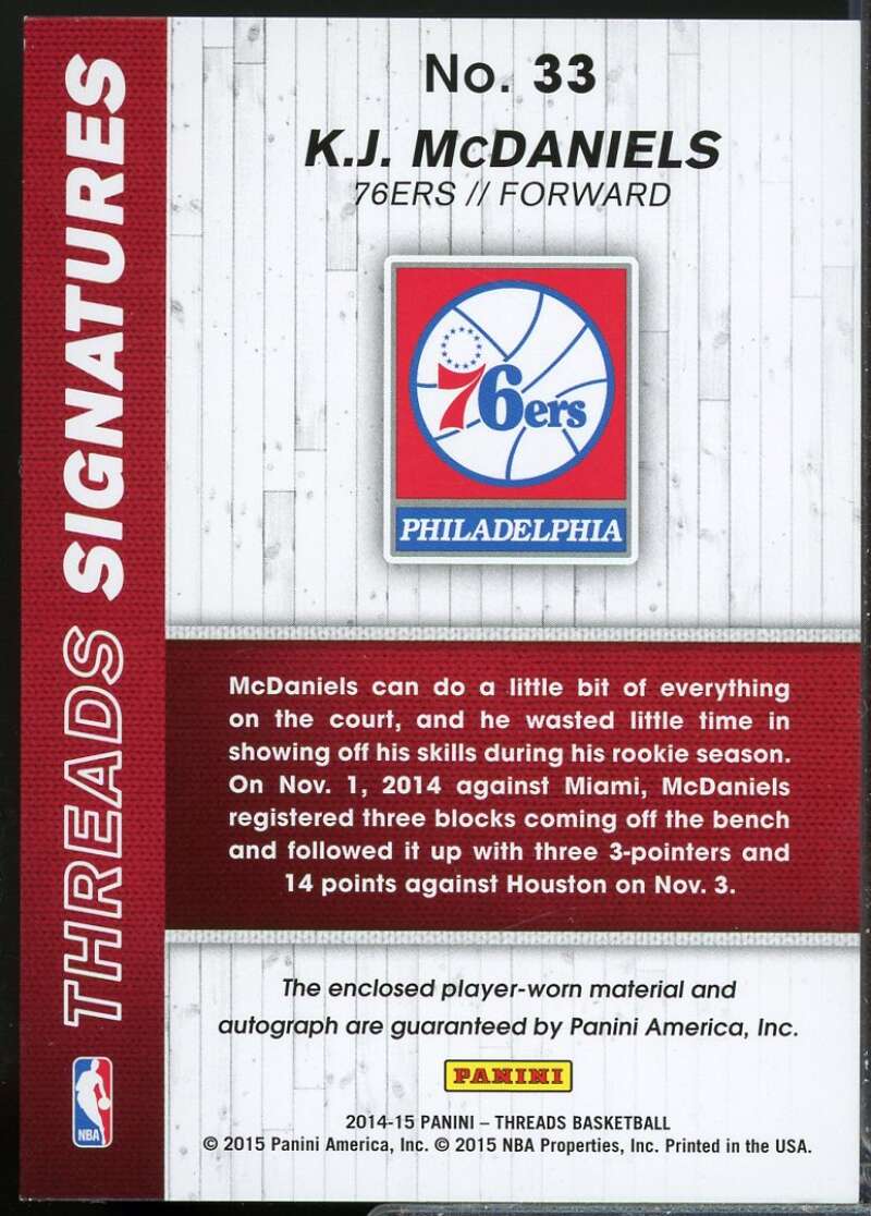 K.J. McDaniels 2014-15 Panini Threads Rookie Jersey Threads Signatures Auto #33  Image 2