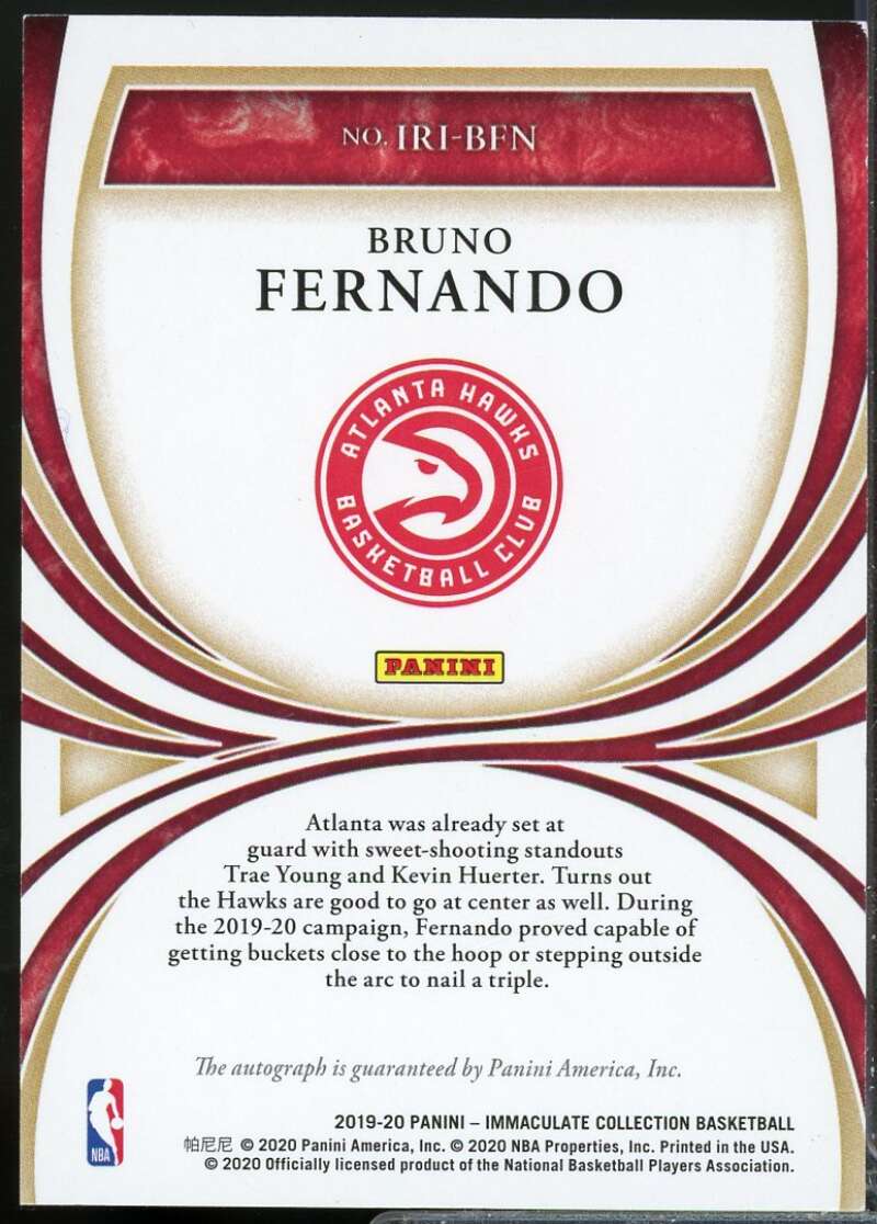 Bruno Fernando 2019-20 Immaculate Collection Rookie Introductions Autograph #20  Image 2