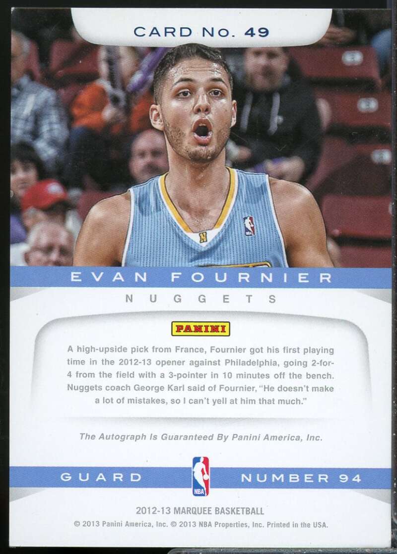 Evan Fournier Card 2012-13 Panini Marquee Rookie Autograph #49  Image 2