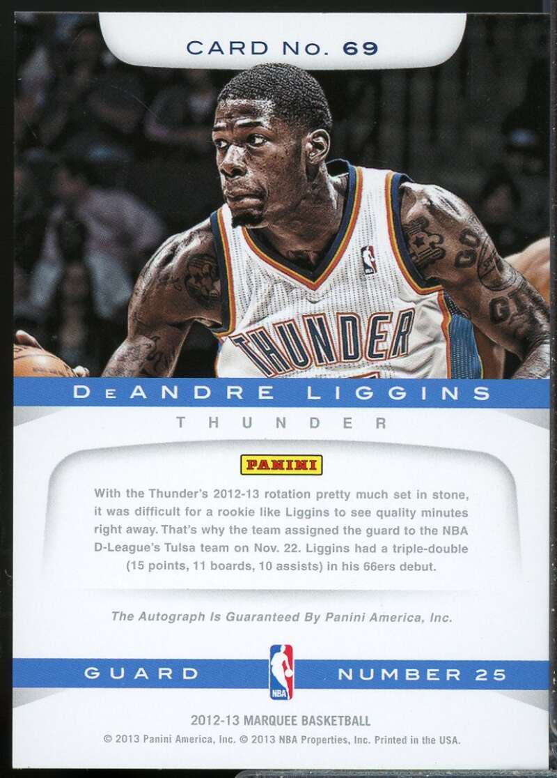 DeAndre Liggins Card 2012-13 Panini Marquee Rookie Autograph #69  Image 2