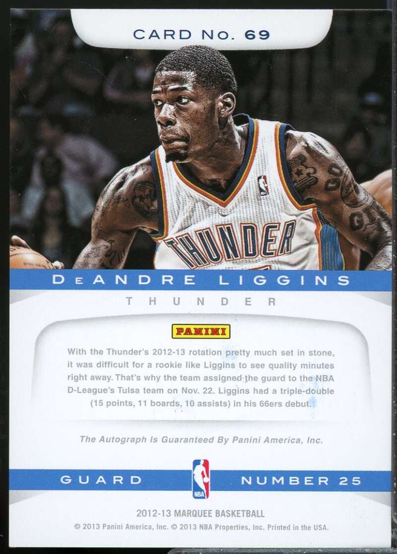 DeAndre Liggins Card 2012-13 Panini Marquee Rookie Autograph #69  Image 2