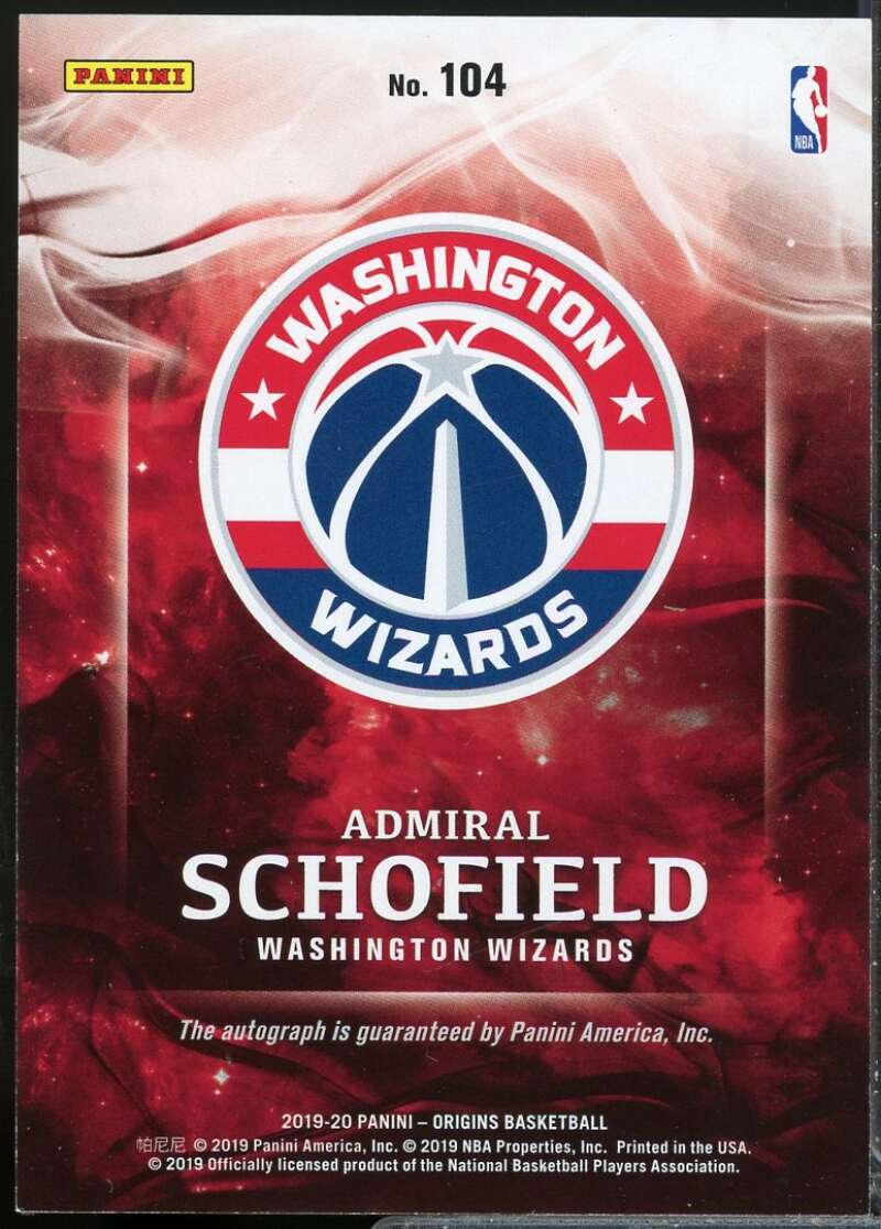 Admiral Schofield Rookie Card 2019-20 Panini Origins Autograph #104  Image 2