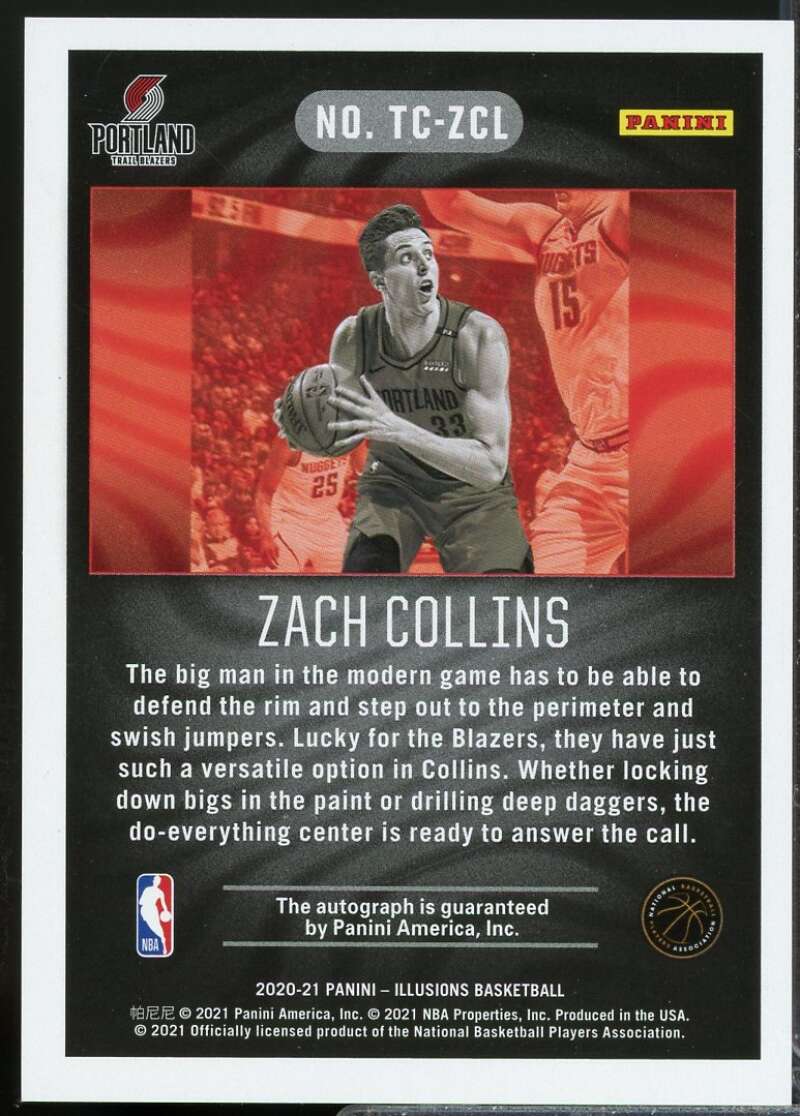 Zach Collins Card 2020-21 Panini Illusions Trophy Collection Autograph #50  Image 2