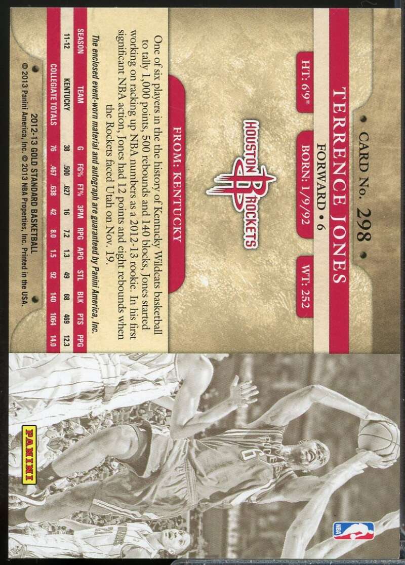 Terrence Jones Rookie Card 2012-13 Panini Gold Standard Jersey Autograph #298  Image 2