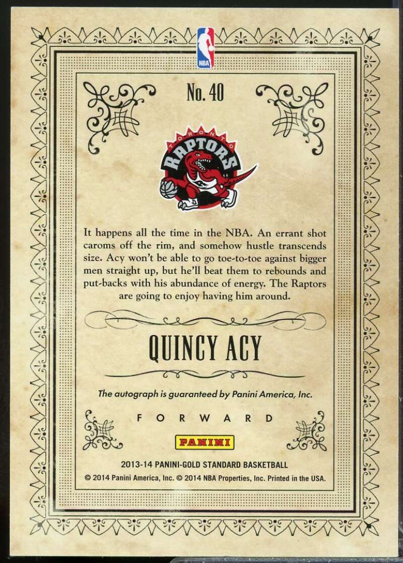 Quincy Acy /299 Card 2013-14 Panini Gold Standard Gold Strike Autograph #40  Image 2