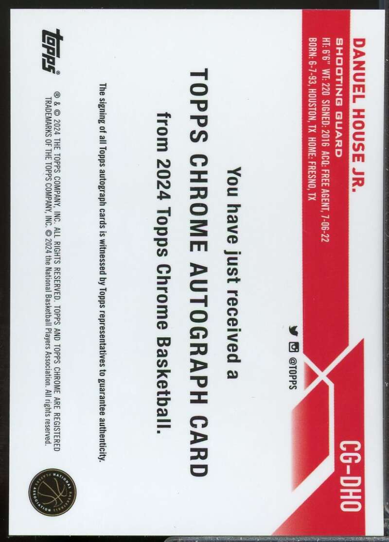 Danuel House Jr. Card 2023-24 Topps Chrome Autographs #CGDHO  Image 2