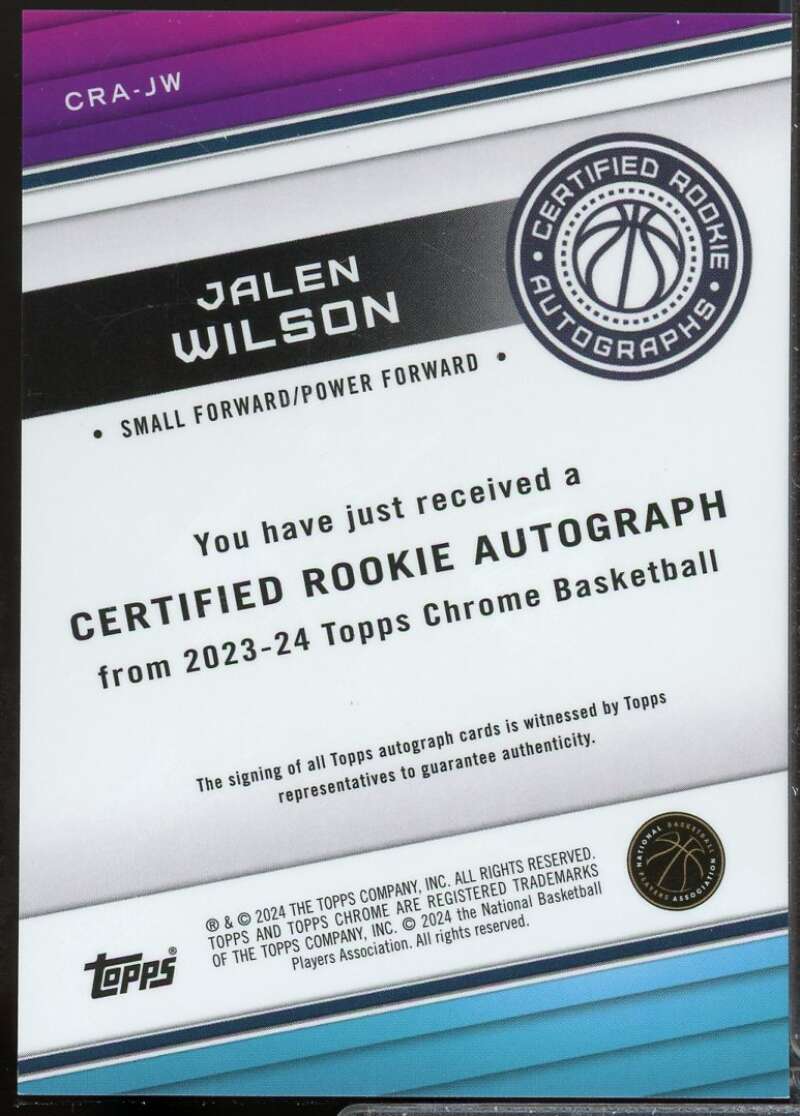 Jalen Wilson Card 2023-24 Topps Chrome Rookie Autographs #CRAJW  Image 2