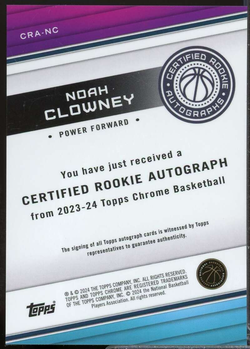 Noah Clowney Card 2023-24 Topps Chrome Rookie Autographs #CRANC  Image 2