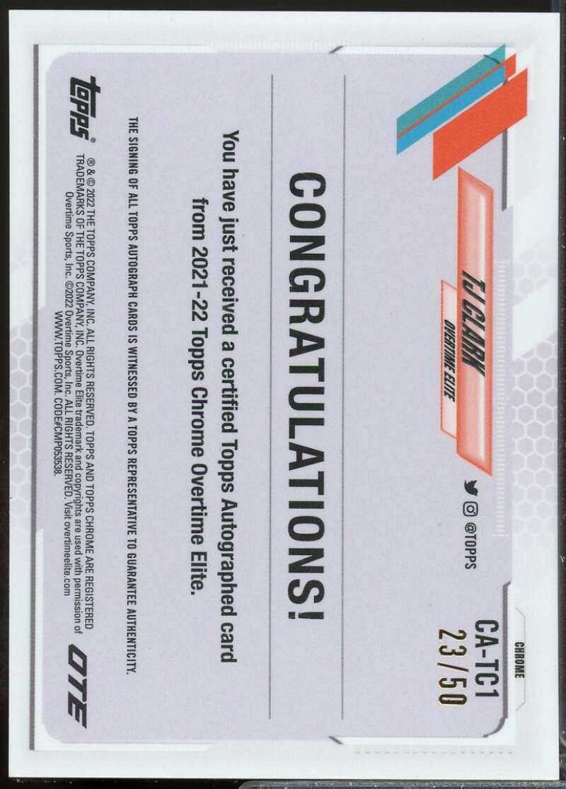 TJ Clark 2021-22 Topps Chrome Overtime Elite Auto Gold Wave Refractor #CATC1  Image 2