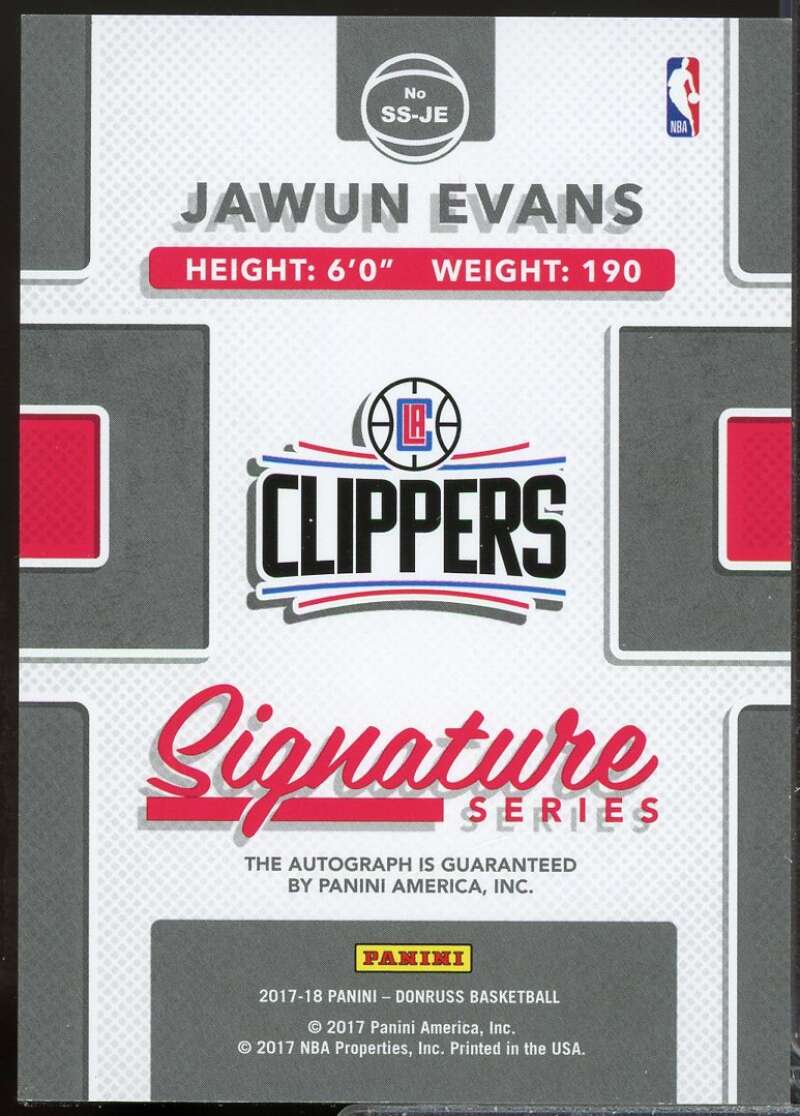 Jawun Evans Card 2017-18 Donruss Signature Series Autograph #29  Image 2