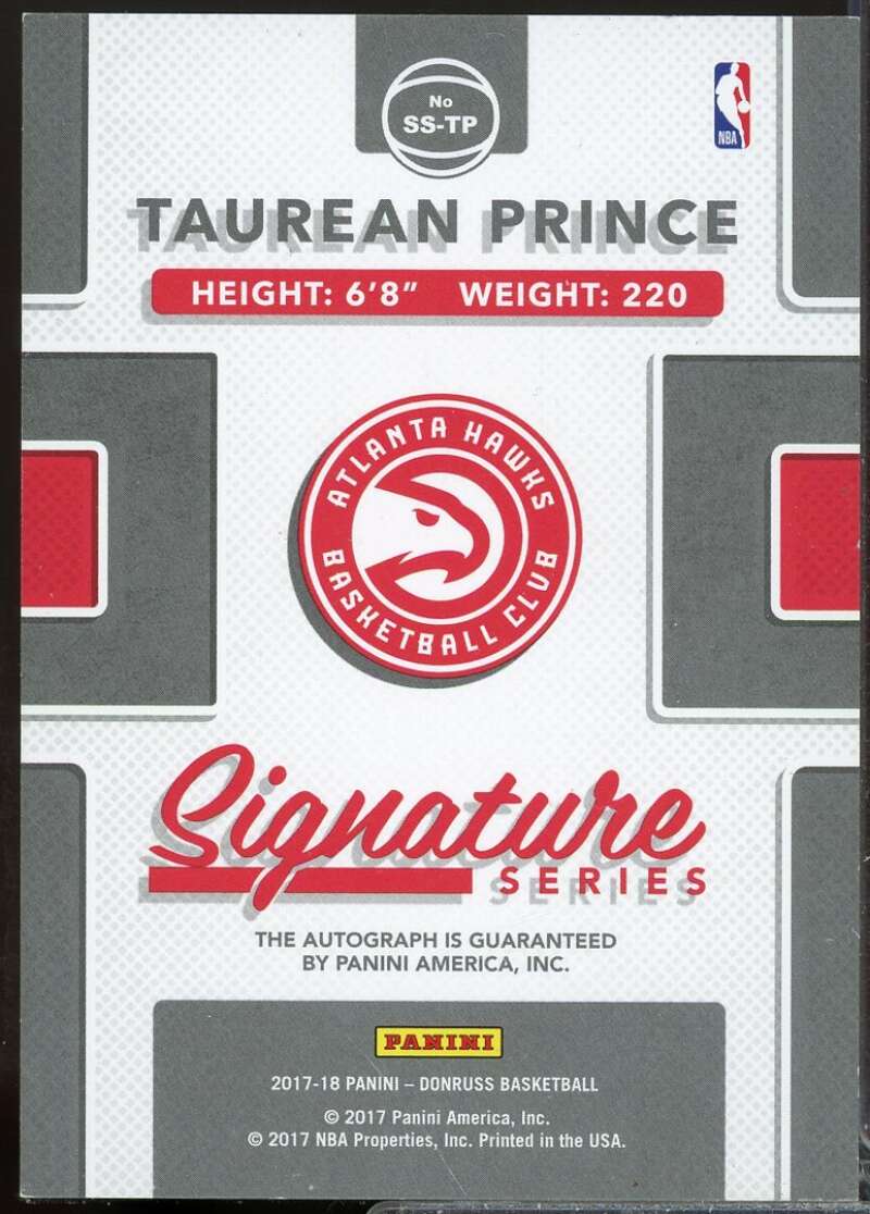 Taurean Prince Card 2017-18 Donruss Signature Series Autograph #14  Image 2