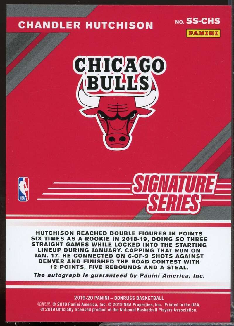 Chandler Hutchison Card 2019-20 Donruss Signature Series Autograph #47  Image 2