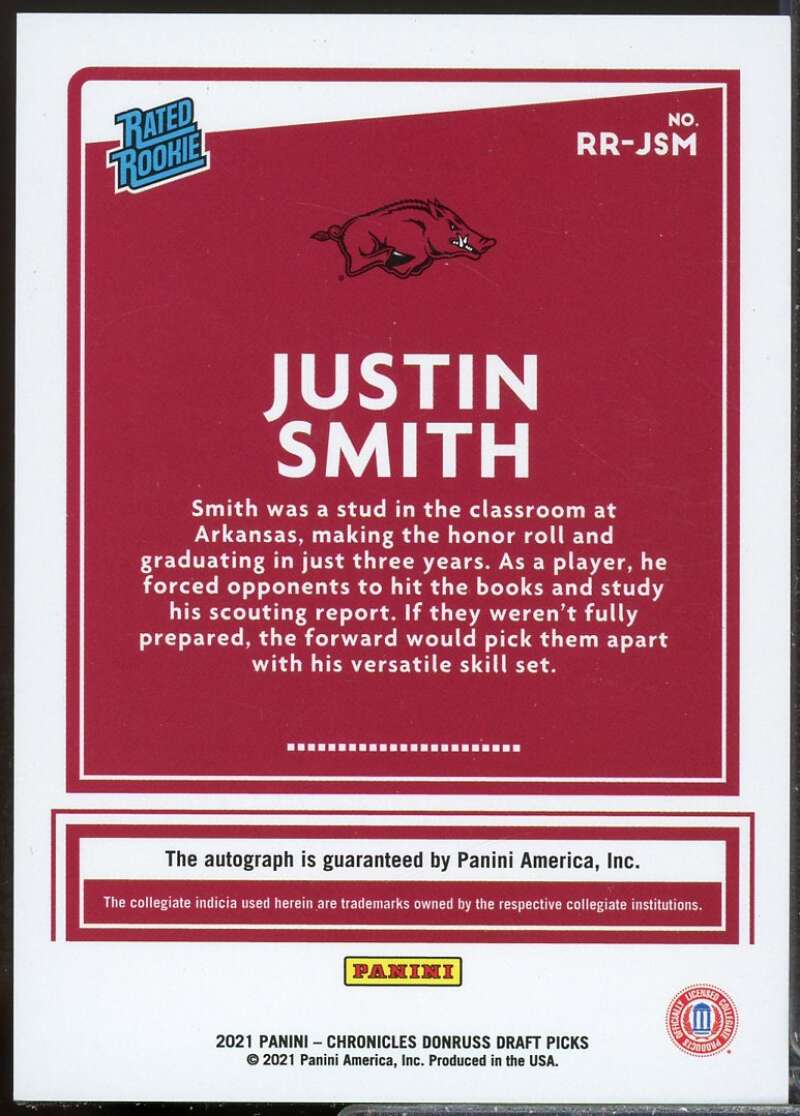 Justin Smith 2021-22 Chronicles Draft Donruss Rated Rookie Autograph Orange #11  Image 2