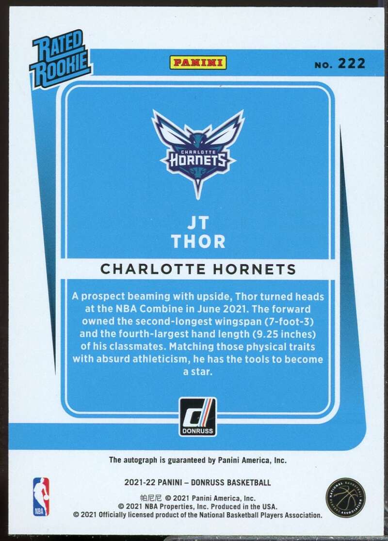 JT Thor Rookie /99 Card 2021-22 Donruss Rated Rookies Autograph Holo Laser #222  Image 2
