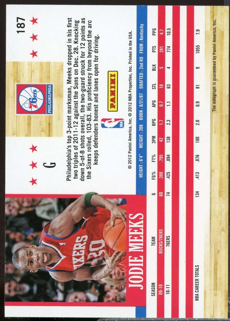 Jodie Meeks Card 2011-12 Hoops Autographs #187  Image 2