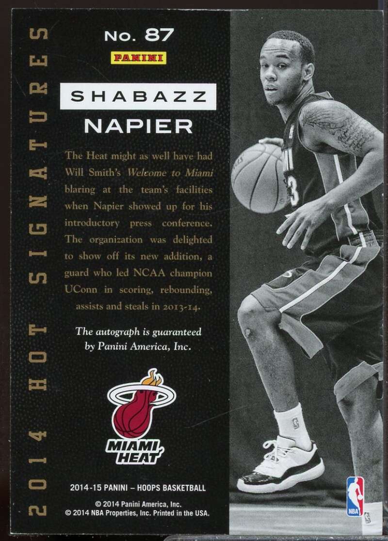 Shabazz Napier Rookie Card 2014-15 Hoops Hot Signatures Autograph #87  Image 2