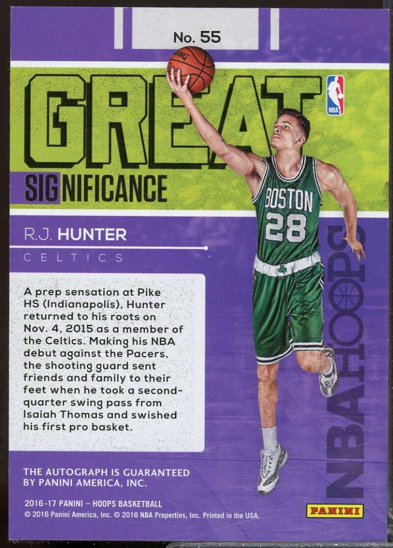 R.J. Hunter Card 2016-17 Hoops Great SIGnificance Autograph #55  Image 2