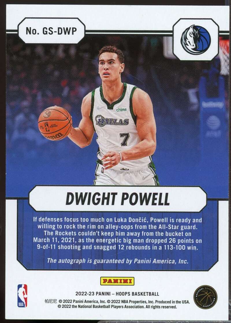 Dwight Powell Card 2022-23 Hoops Great SIGnificance Autograph #11  Image 2