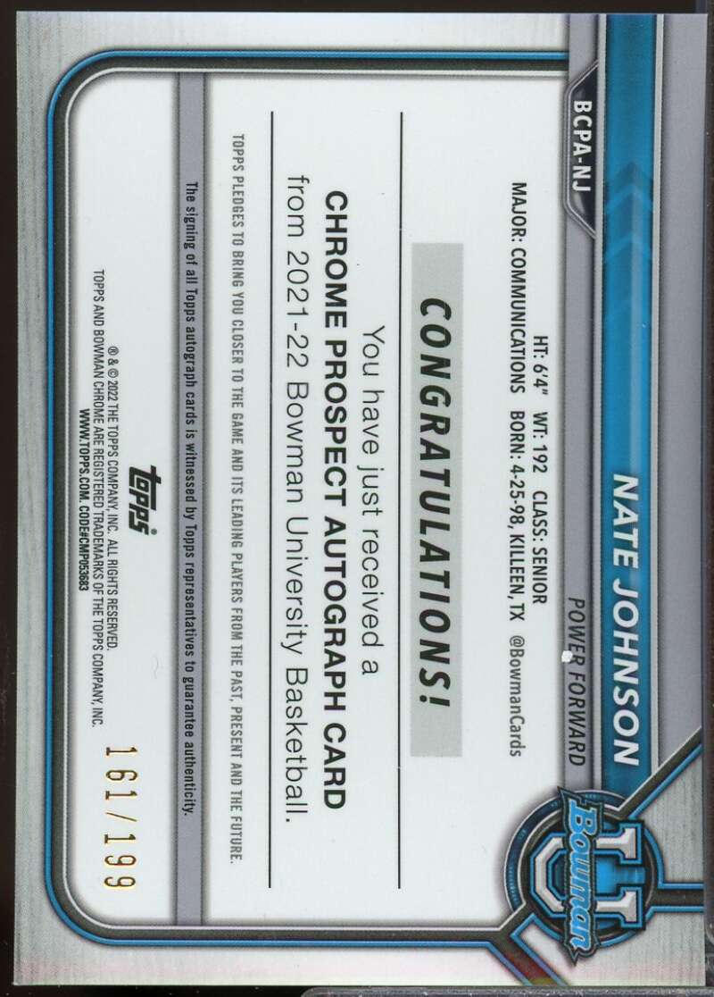 Nate Johnson 2021-22 Bowman Chrome University Autograph Lava Refractors #BCPANJ  Image 2