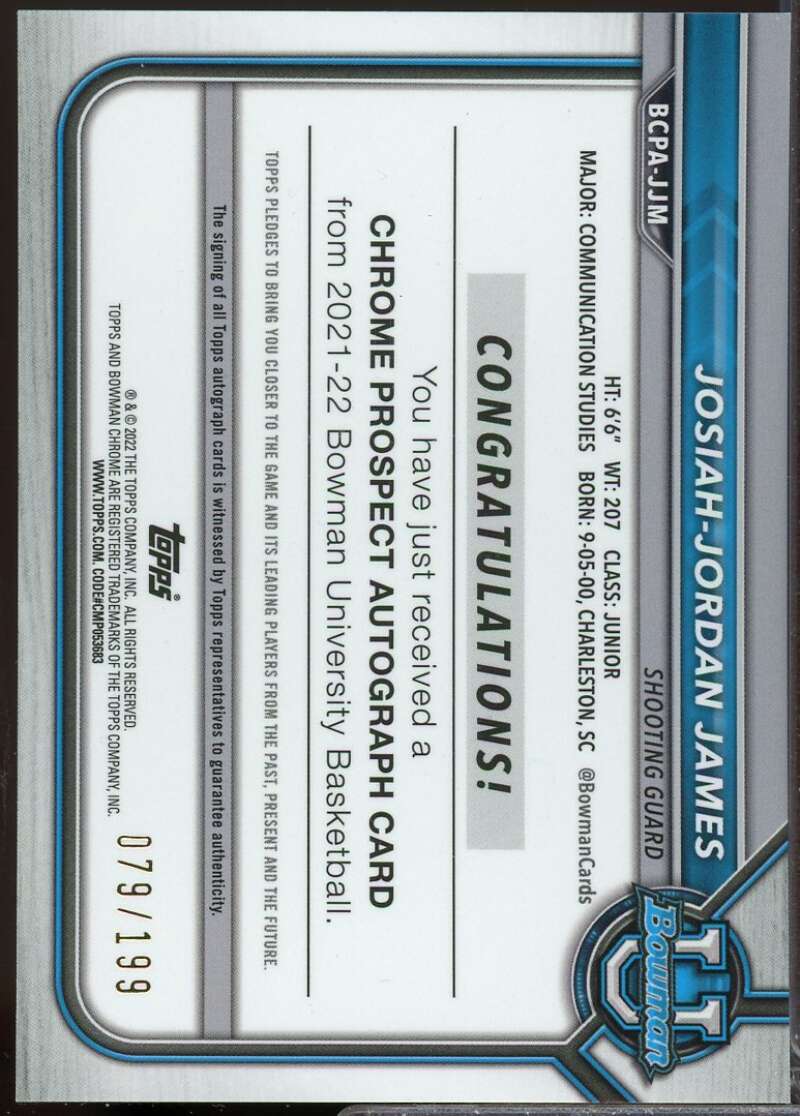 Josiah-Jordan James 2021-22 Bowman Chrome University Auto Lava Refractors #JJM  Image 2