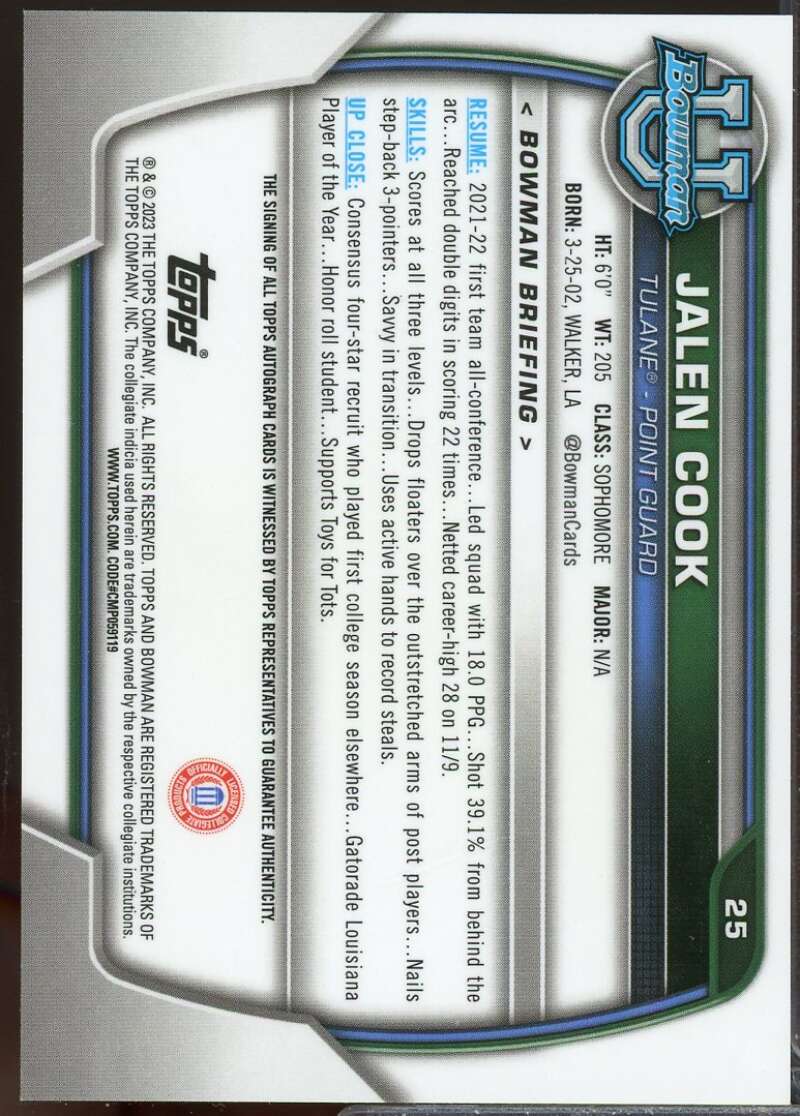 Jalen Cook Card 2022-23 Bowman Chrome University Prospect Autographs #25  Image 2