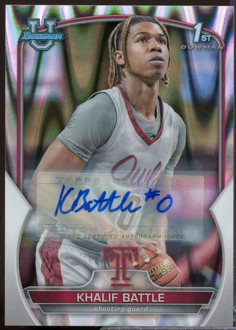 Khalif Battle 2022-23 Bowman Chrome University Autograph RayWave Refractor #66  Image 1