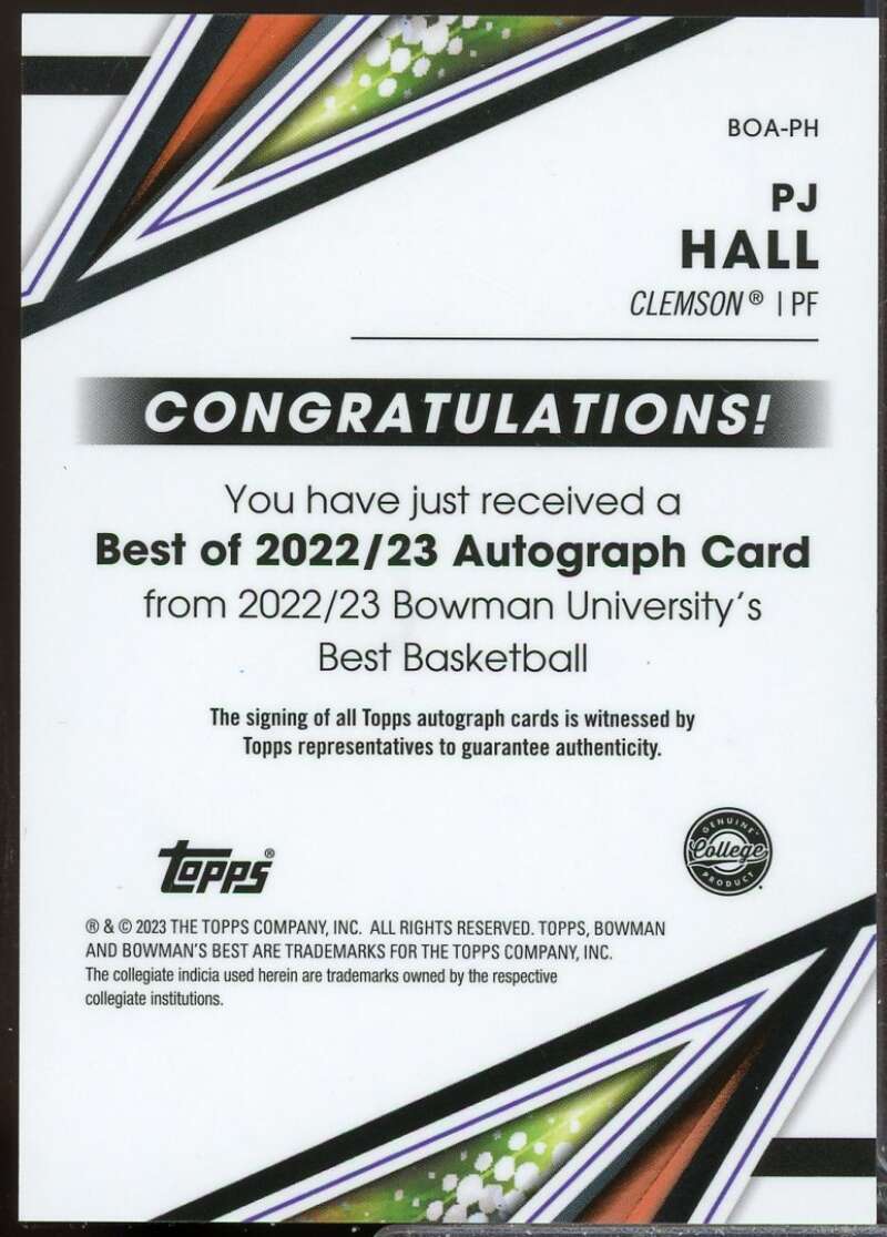 PJ Hall Card 2022-23 Bowman's Best University Best of '22 Autographs #BOAPH  Image 2