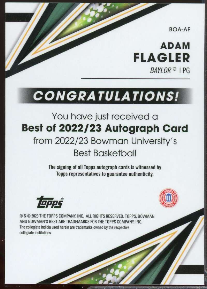 Adam Flagler 2022-23 Bowman's Best University Best of '22 Autographs #BOAAF  Image 2