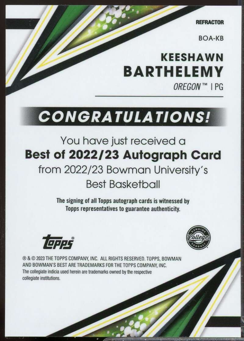 Keeshawn Barthelemy 2022-23 Bowman's Best University '22 Auto Refractor #KB  Image 2