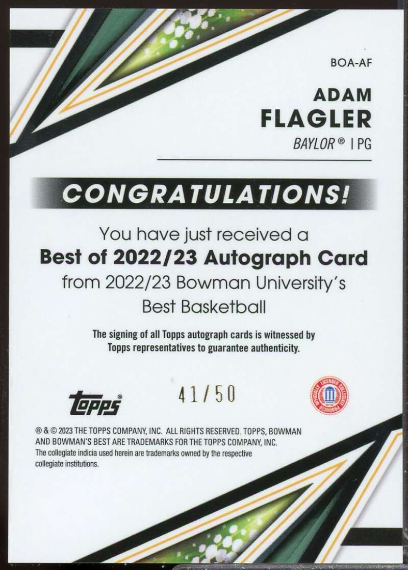 Adam Flagler 2022-23 Bowman's Best University 22 Auto Gold Refractor #BOAAF  Image 2