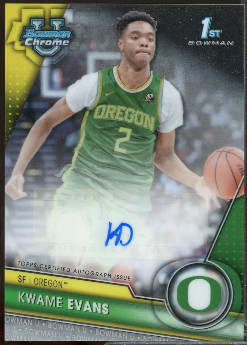 Kwame Evans Card 2023-24 Bowman Chrome University Prospect Autographs #BCPAKE  Image 1