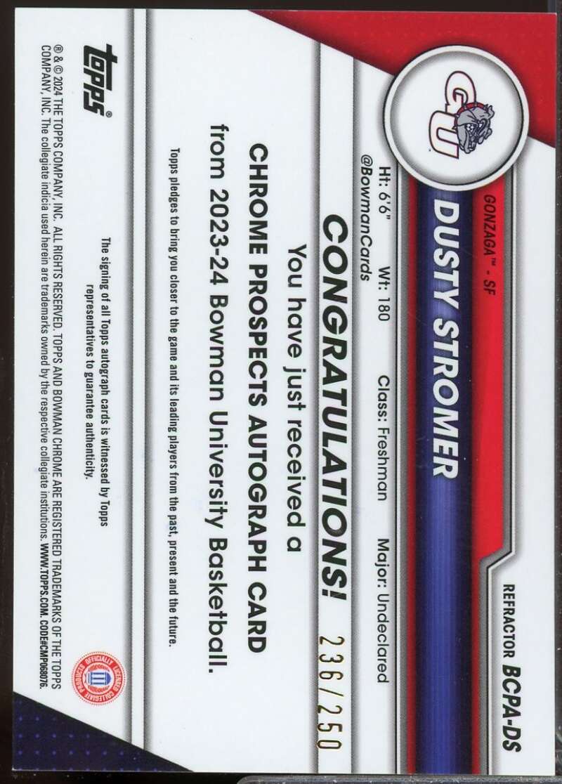 Dusty Stromer 2023-24 Bowman Chrome University Prospect Autograph Refractor #DS  Image 2
