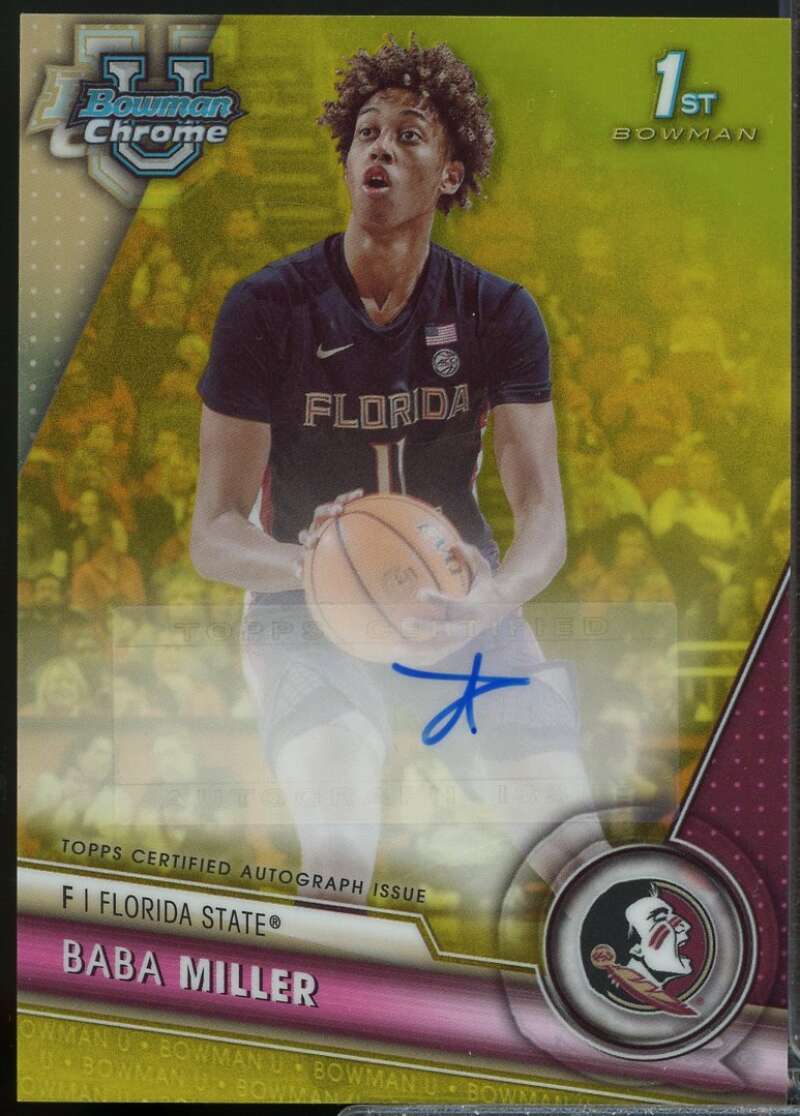 Baba Miller 2023-24 Bowman Chrome University Prospect Auto Yellow Refractor #BM  Image 1