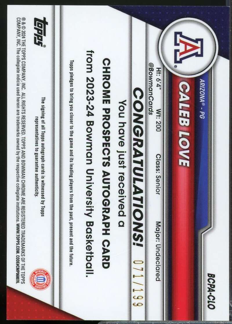 Caleb Love 2023-24 Bowman Chrome University Prospect Auto Lava Refractor #CLO  Image 2