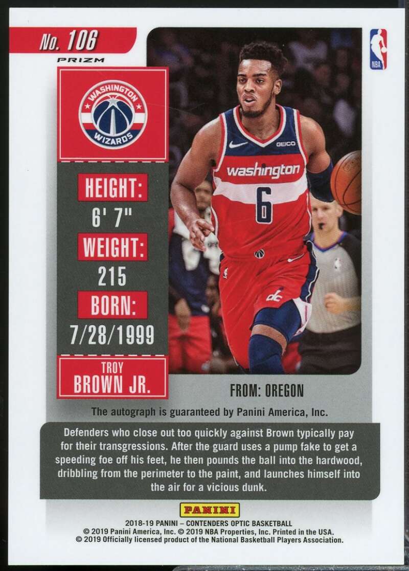 Troy Brown Jr. Rookie Card 2018-19 Panini Contenders Optic Autograph #106  Image 2