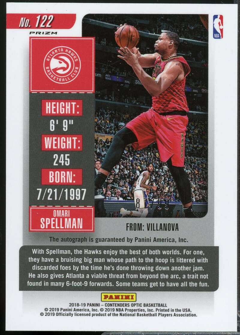 Omari Spellman Rookie /99 2018-19 Panini Contenders Optic Autograph Blue #122  Image 2