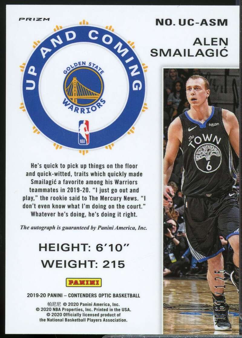 Alen Smailagic Rookie 2019-20 Panini Contender Optic Up and Coming Autograph #8  Image 2