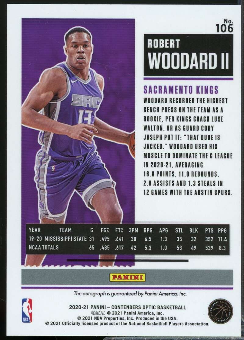 Robert Woodard II Rookie Card 2020-21 Panini Contenders Optic Autograph #106  Image 2