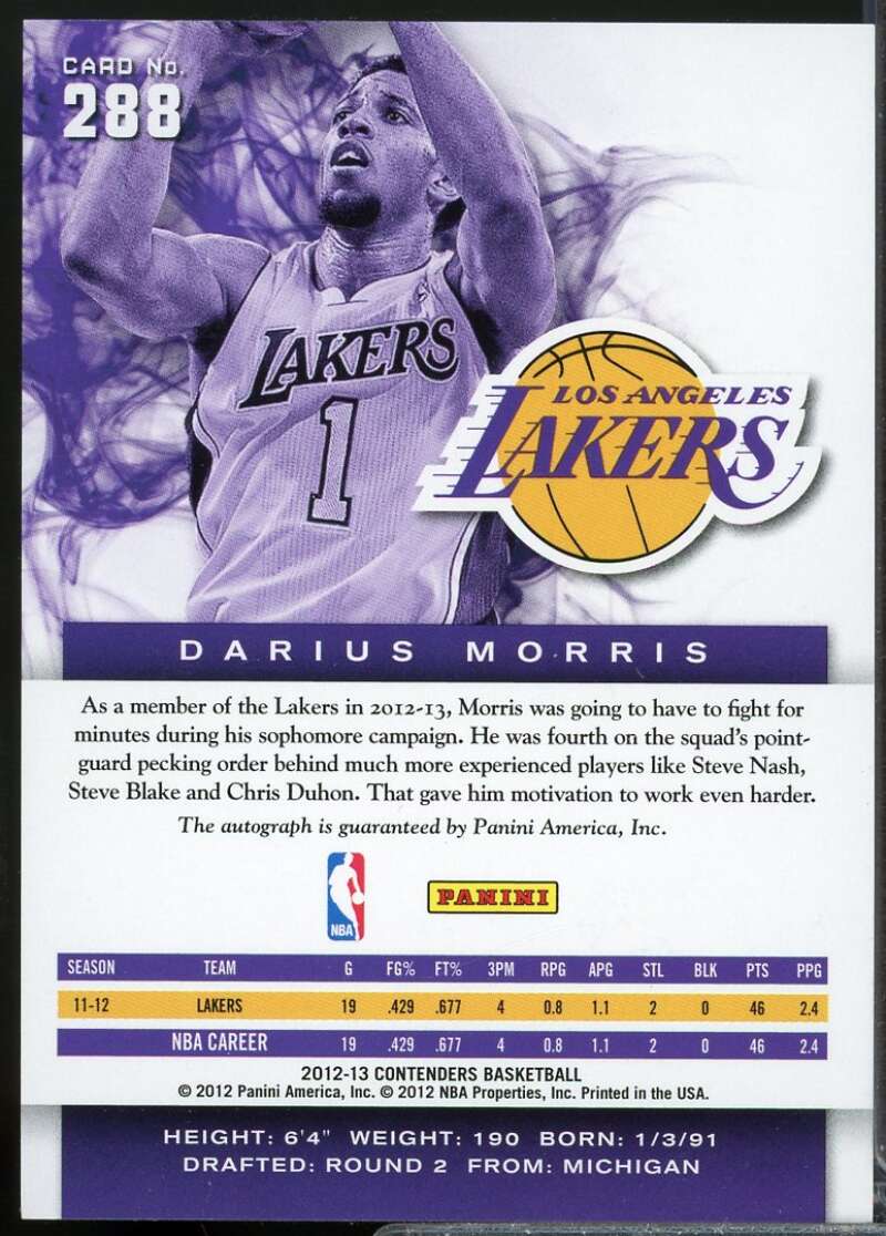 Darius Morris Rookie Card 2012-13 Panini Contenders Autograph #288  Image 2