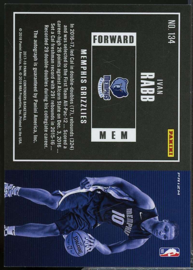 Ivan Rabb Rookie 2017-18 Panini Contenders Autograph Variation Prizms #134B  Image 2