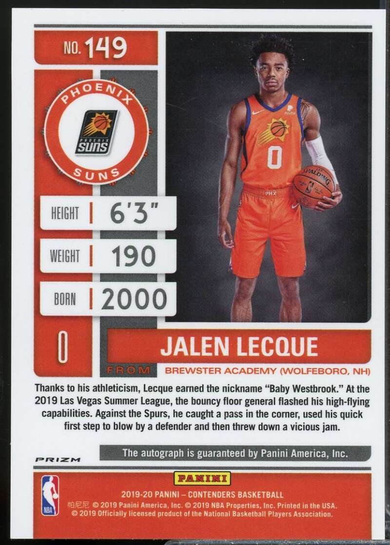 Jalen Lecque Rookie Card 2019-20 Panini Contenders Premium Autograph #149  Image 2