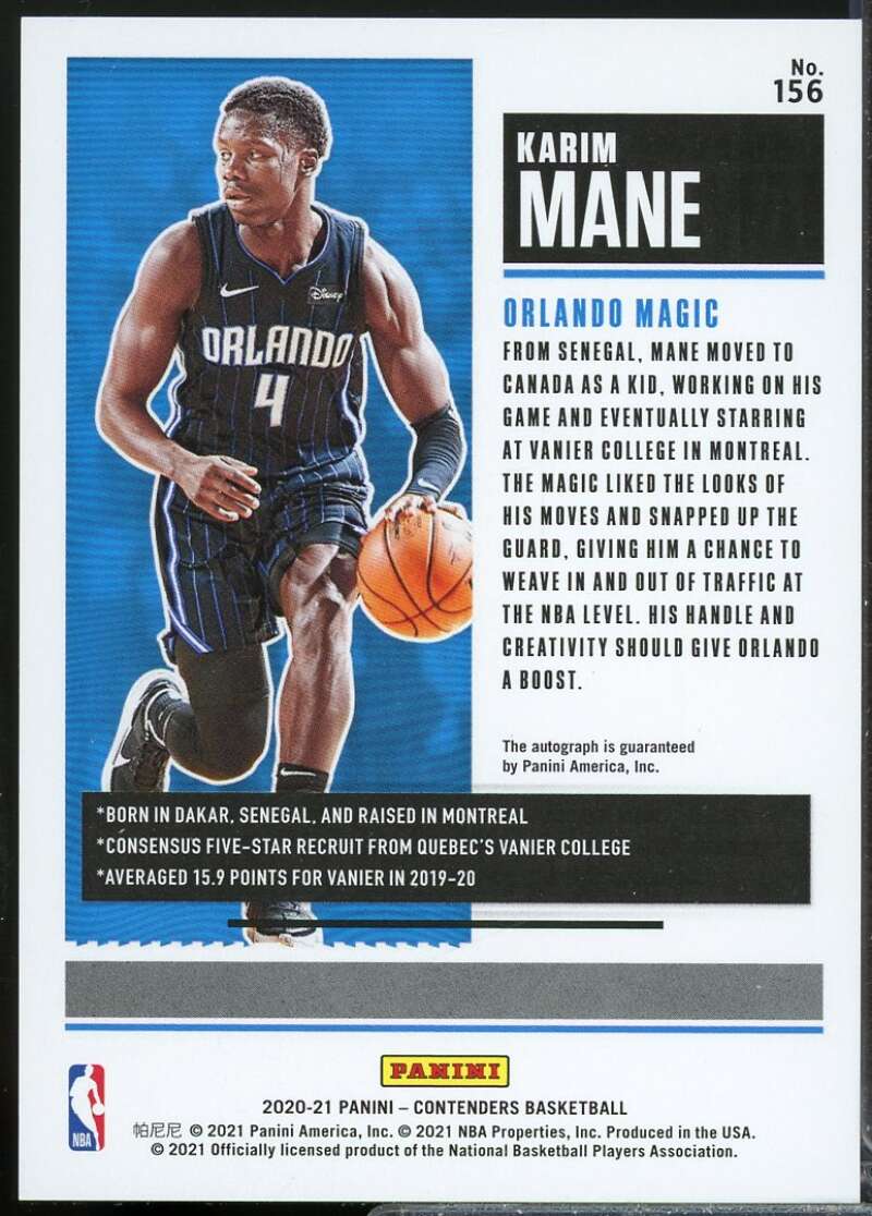 Karim Mane Rookie Card 2020-21 Panini Contenders Autograph #156  Image 2